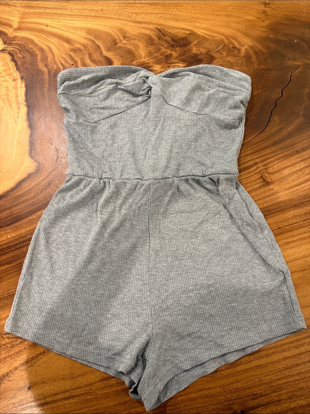 Gray Ribbed Strapless Romper